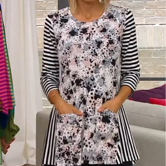 LOGO by Lori Goldstein Rayon 230 Top with Striped Sleeves Size XLarge - Picture 6 of 7